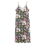 Purple Alstroemeria Zigzag Pattern Print Jersey Midi Cami Dress