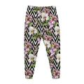 Purple Alstroemeria Zigzag Pattern Print Jogger Pants