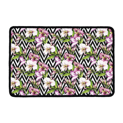 Purple Alstroemeria Zigzag Pattern Print Kitchen Mat
