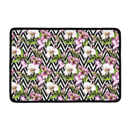 Purple Alstroemeria Zigzag Pattern Print Kitchen Mat