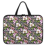 Purple Alstroemeria Zigzag Pattern Print Laptop Sleeve With Handle