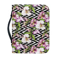 Purple Alstroemeria Zigzag Pattern Print Leather Bible Cover