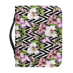Purple Alstroemeria Zigzag Pattern Print Leather Bible Cover