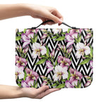 Purple Alstroemeria Zigzag Pattern Print Leather Bible Cover