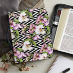 Purple Alstroemeria Zigzag Pattern Print Leather Bible Cover