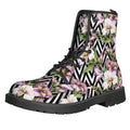 Purple Alstroemeria Zigzag Pattern Print Lace-Up Boots