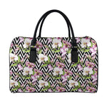 Purple Alstroemeria Zigzag Pattern Print Leather Duffle Bag