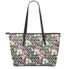 Purple Alstroemeria Zigzag Pattern Print Leather Tote Bag