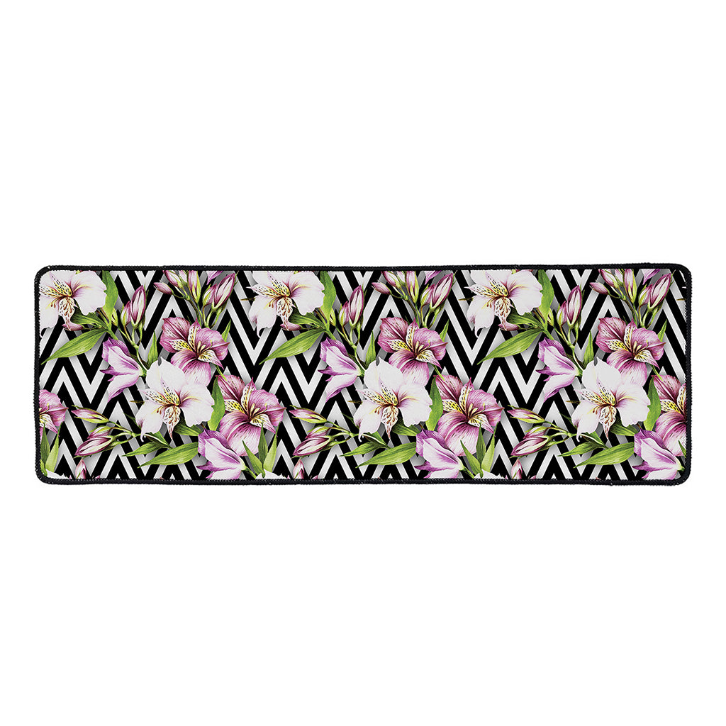 Purple Alstroemeria Zigzag Pattern Print Long Kitchen Mat