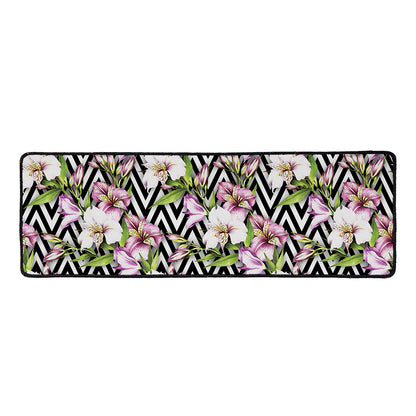 Purple Alstroemeria Zigzag Pattern Print Long Kitchen Mat