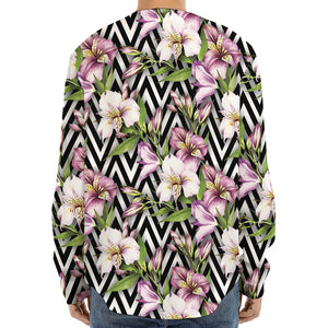 Purple Alstroemeria Zigzag Pattern Print Long Sleeve Baseball Jersey