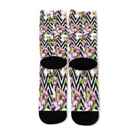 Purple Alstroemeria Zigzag Pattern Print Long Socks