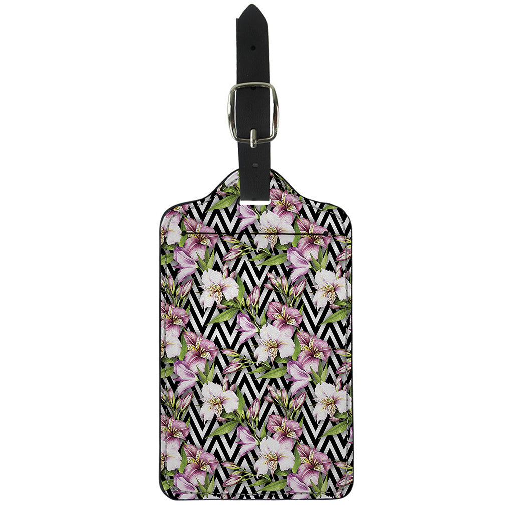 Purple Alstroemeria Zigzag Pattern Print Luggage Tag
