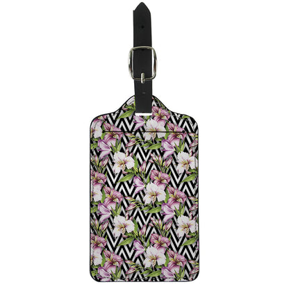 Purple Alstroemeria Zigzag Pattern Print Luggage Tag