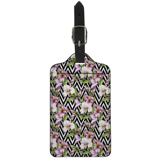 Purple Alstroemeria Zigzag Pattern Print Luggage Tag