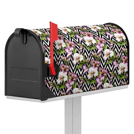 Purple Alstroemeria Zigzag Pattern Print Mailbox Cover