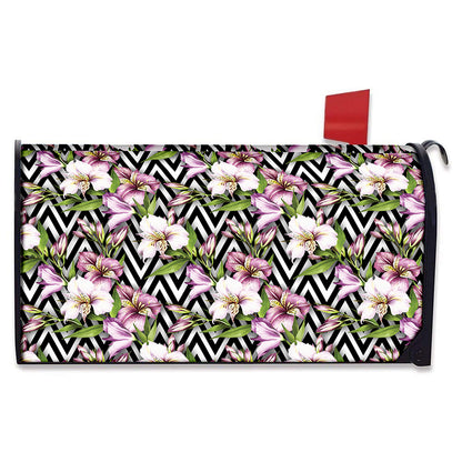 Purple Alstroemeria Zigzag Pattern Print Mailbox Cover
