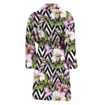 Purple Alstroemeria Zigzag Pattern Print Men's Bathrobe