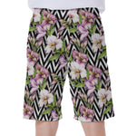 Purple Alstroemeria Zigzag Pattern Print Men's Beach Shorts