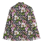 Purple Alstroemeria Zigzag Pattern Print Men's Blazer