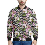 Purple Alstroemeria Zigzag Pattern Print Men's Bomber Jacket