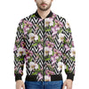 Purple Alstroemeria Zigzag Pattern Print Men's Bomber Jacket