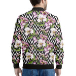 Purple Alstroemeria Zigzag Pattern Print Men's Bomber Jacket