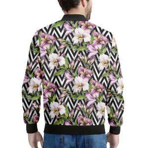 Purple Alstroemeria Zigzag Pattern Print Men's Bomber Jacket