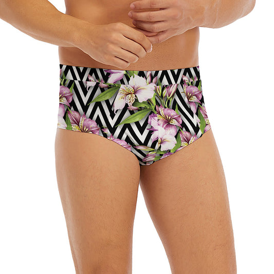 Purple Alstroemeria Zigzag Pattern Print Men's Briefs