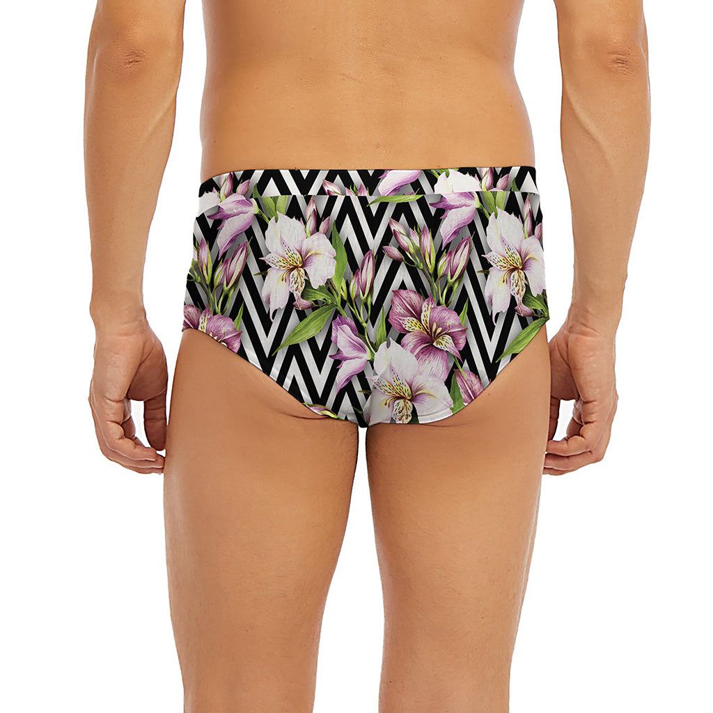Purple Alstroemeria Zigzag Pattern Print Men's Briefs