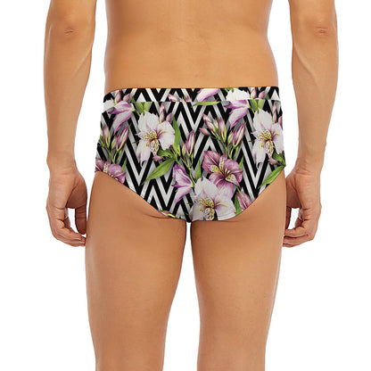 Purple Alstroemeria Zigzag Pattern Print Men's Briefs