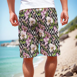 Purple Alstroemeria Zigzag Pattern Print Men's Cargo Shorts