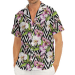 Purple Alstroemeria Zigzag Pattern Print Men's Deep V-Neck Shirt