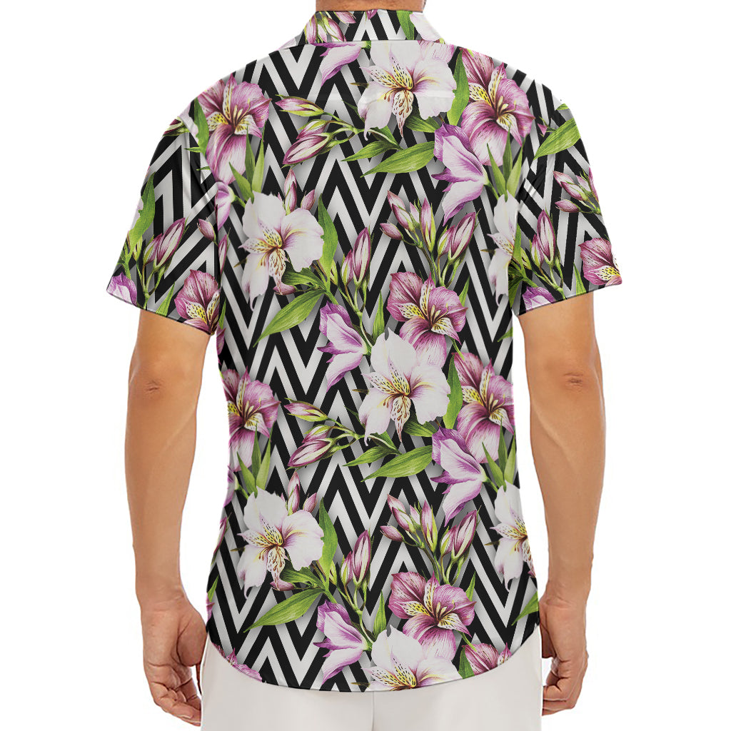 Purple Alstroemeria Zigzag Pattern Print Men's Deep V-Neck Shirt