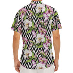 Purple Alstroemeria Zigzag Pattern Print Men's Deep V-Neck Shirt