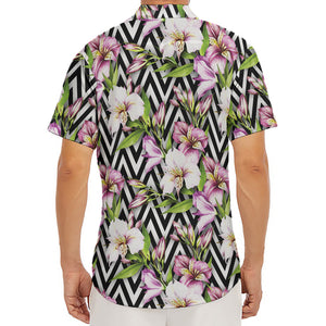 Purple Alstroemeria Zigzag Pattern Print Men's Deep V-Neck Shirt