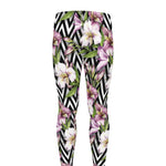 Purple Alstroemeria Zigzag Pattern Print Men's leggings