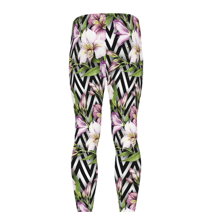 Purple Alstroemeria Zigzag Pattern Print Men's leggings