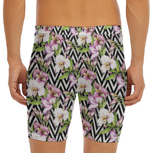 Purple Alstroemeria Zigzag Pattern Print Men's Long Boxer Briefs