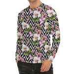 Purple Alstroemeria Zigzag Pattern Print Men's Long Sleeve Rash Guard