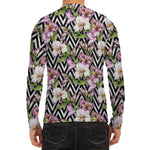 Purple Alstroemeria Zigzag Pattern Print Men's Long Sleeve Rash Guard