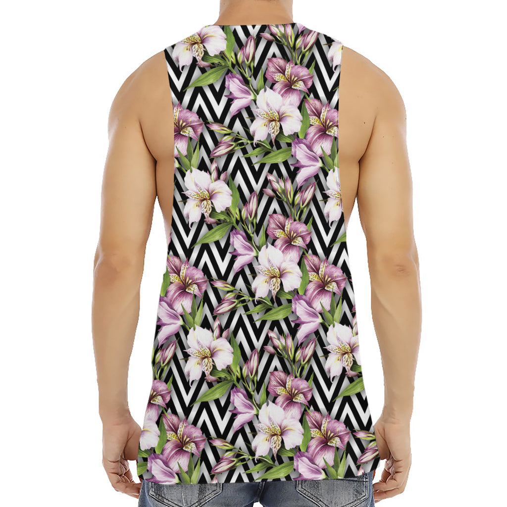 Purple Alstroemeria Zigzag Pattern Print Men's Muscle Tank Top