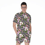 Purple Alstroemeria Zigzag Pattern Print Men's Rompers