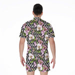 Purple Alstroemeria Zigzag Pattern Print Men's Rompers