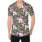 Purple Alstroemeria Zigzag Pattern Print Men's Shirt