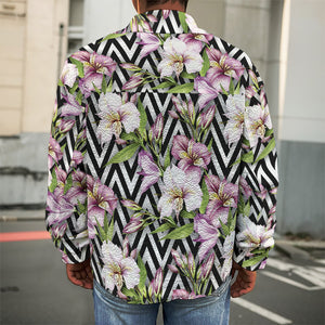 Purple Alstroemeria Zigzag Pattern Print Men's Shirt Jacket