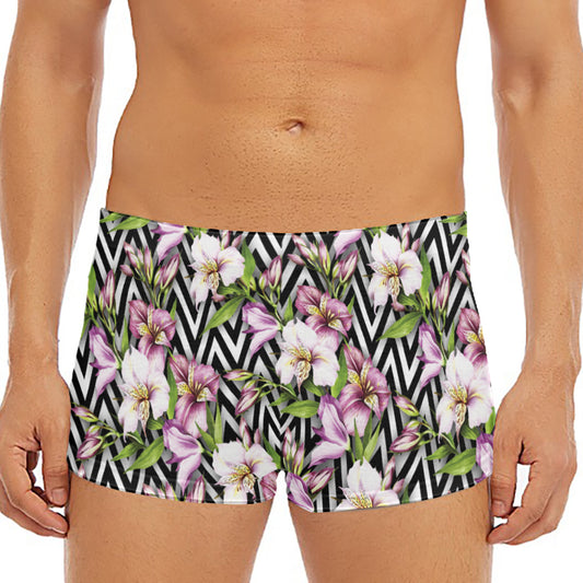 Purple Alstroemeria Zigzag Pattern Print Men's Short Boxer Briefs
