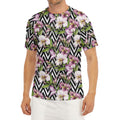Purple Alstroemeria Zigzag Pattern Print Men's Short Sleeve Rash Guard