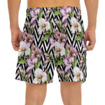 Purple Alstroemeria Zigzag Pattern Print Men's Split Running Shorts