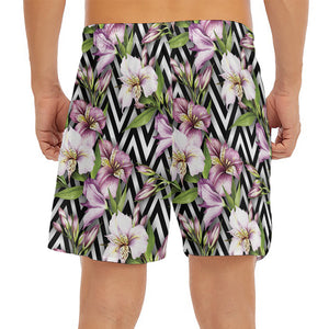 Purple Alstroemeria Zigzag Pattern Print Men's Split Running Shorts